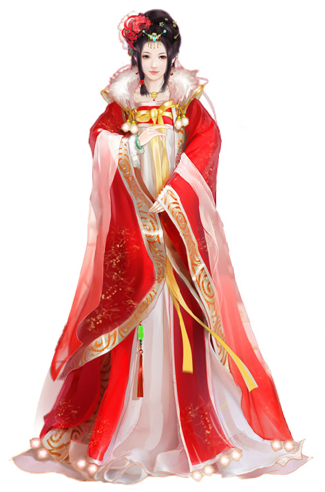 古代美女手绘卡通PNG透明图片，高清设计素材，免费下载