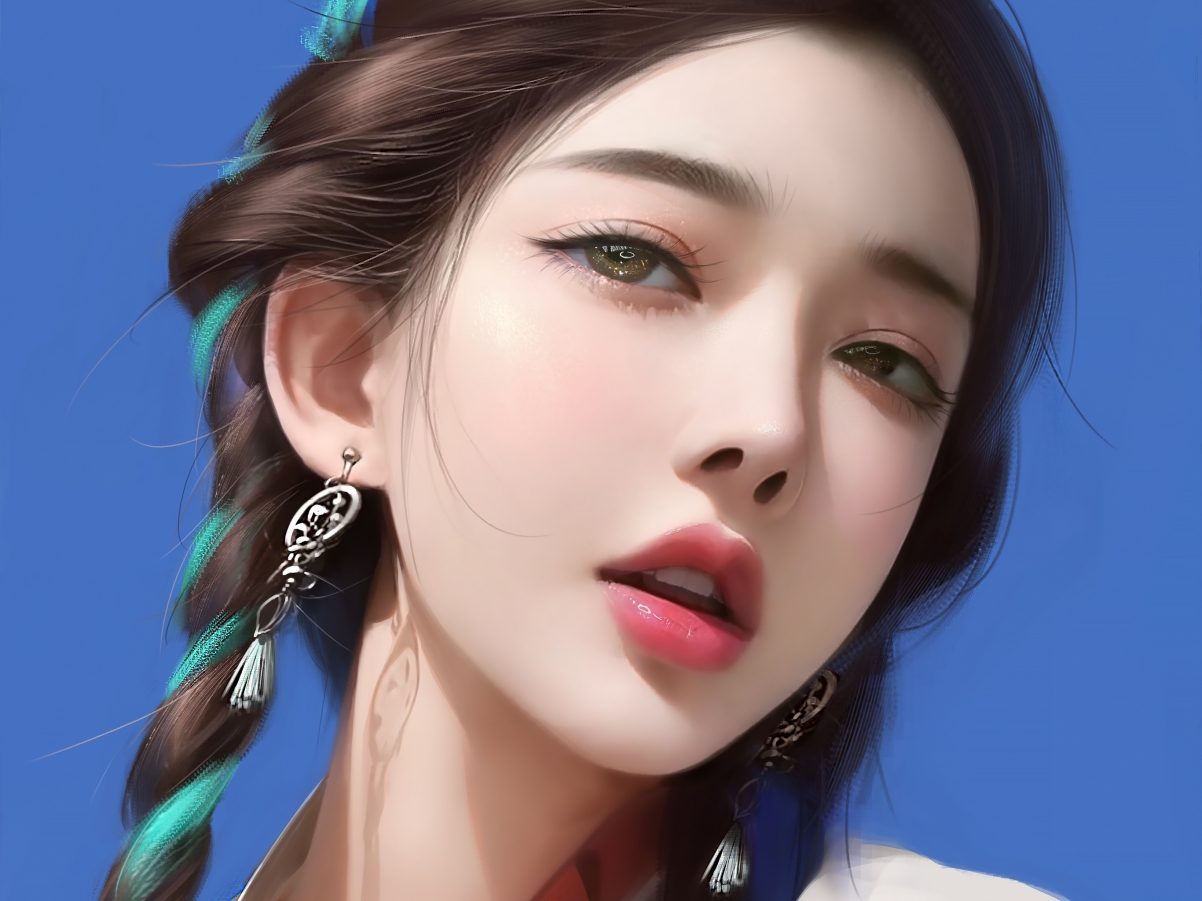 长发辫子美女平板壁纸，超清2732x2048分辨率，可爱风格图片下载