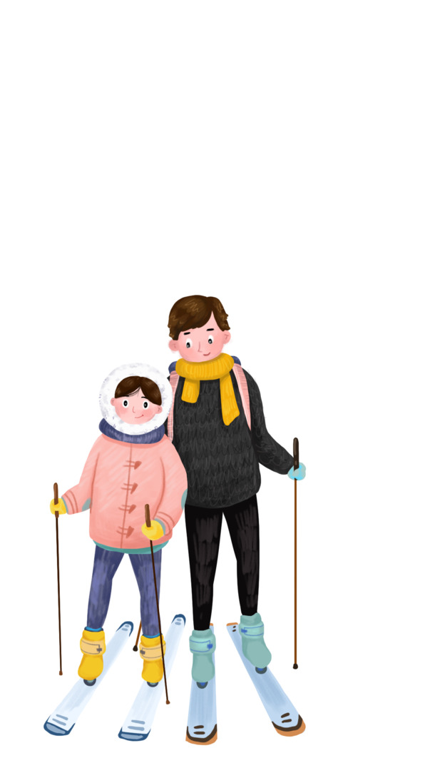 冬日滑雪人物PNG素材，高清透明手绘卡通元素，免费下载