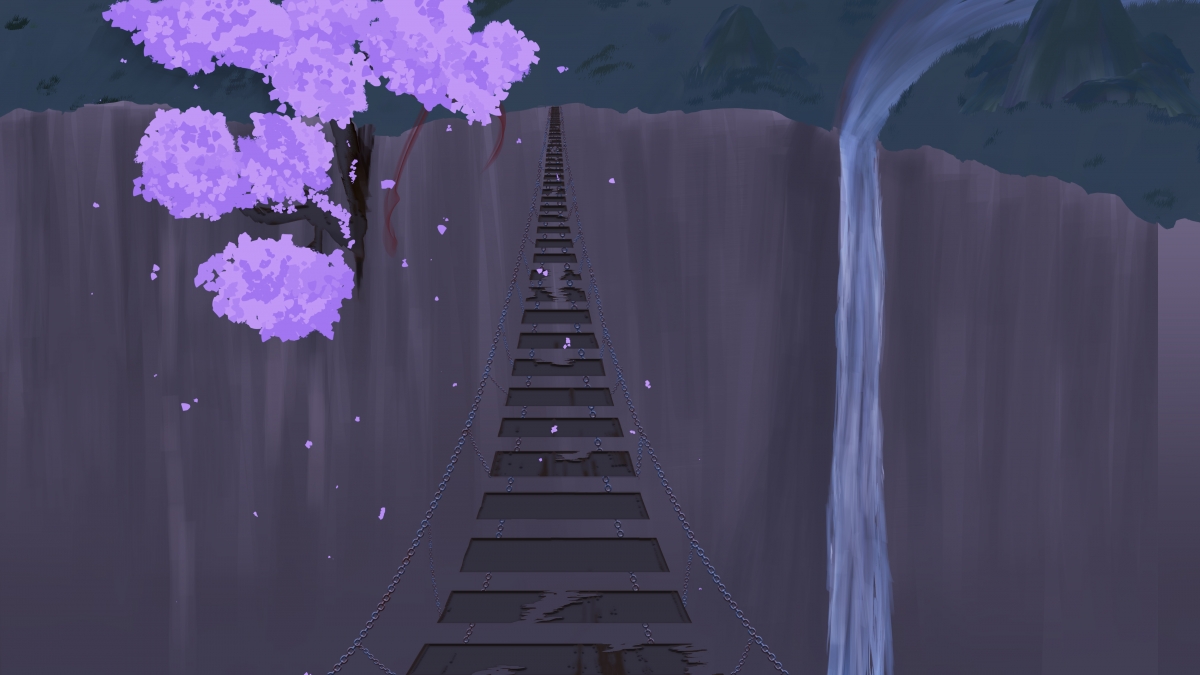 原创高清吊桥树瀑布壁纸，5K/4K超清背景图片，5000x2813分辨率，免费下载