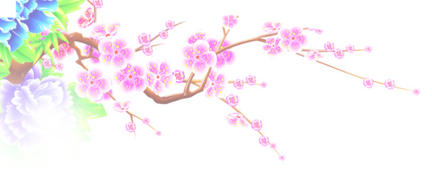 情人节水墨桃花PNG透明图，高清节日素材，免费下载