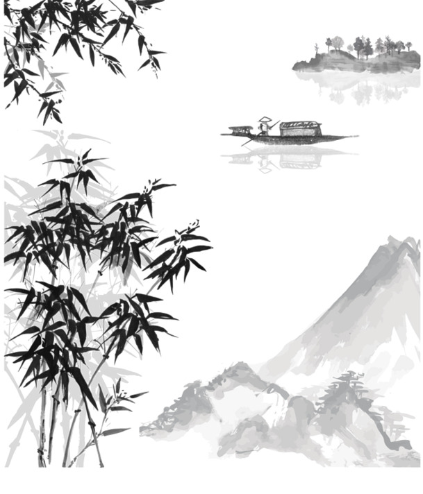 古典水墨山景PNG，高清透明背景，中国风设计素材下载