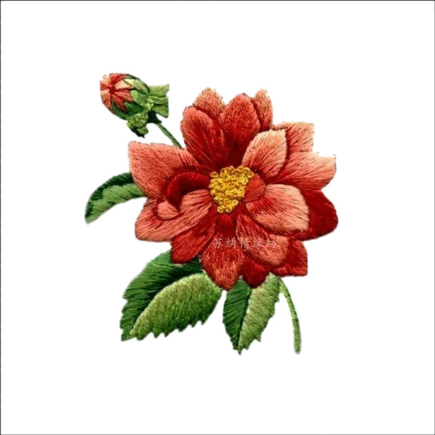 红色刺绣花PNG透明图，高清装饰元素，图案设计素材下载