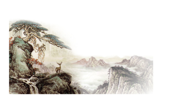 中国风山水水墨PNG透明图片，高清装饰元素，墨迹笔触设计素材下载