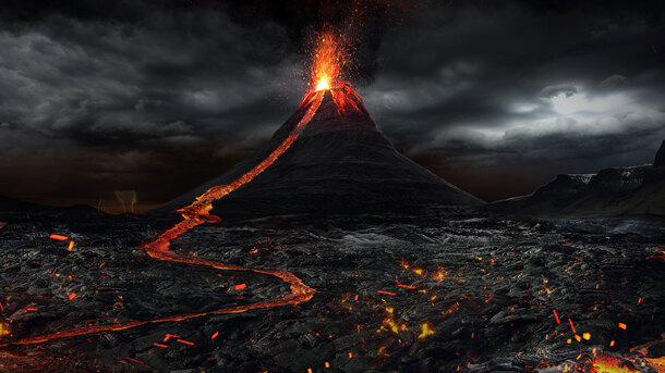 火山喷涌高清PNG透明背景图，摄影风景素材，免费下载