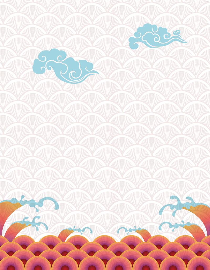 中国风矢量手绘海水纹背景素材，复古高清JPG/AI格式下载