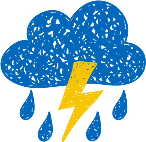 手绘涂鸦风下雨气象图标，高清PNG透明素材，卡通手绘元素设计下载