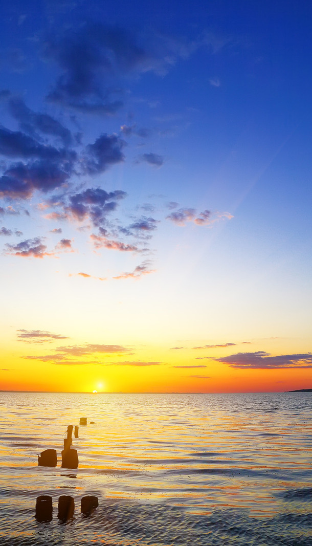 天空夕阳海边美景，高清PNG透明背景摄影素材，设计元素免费下载
