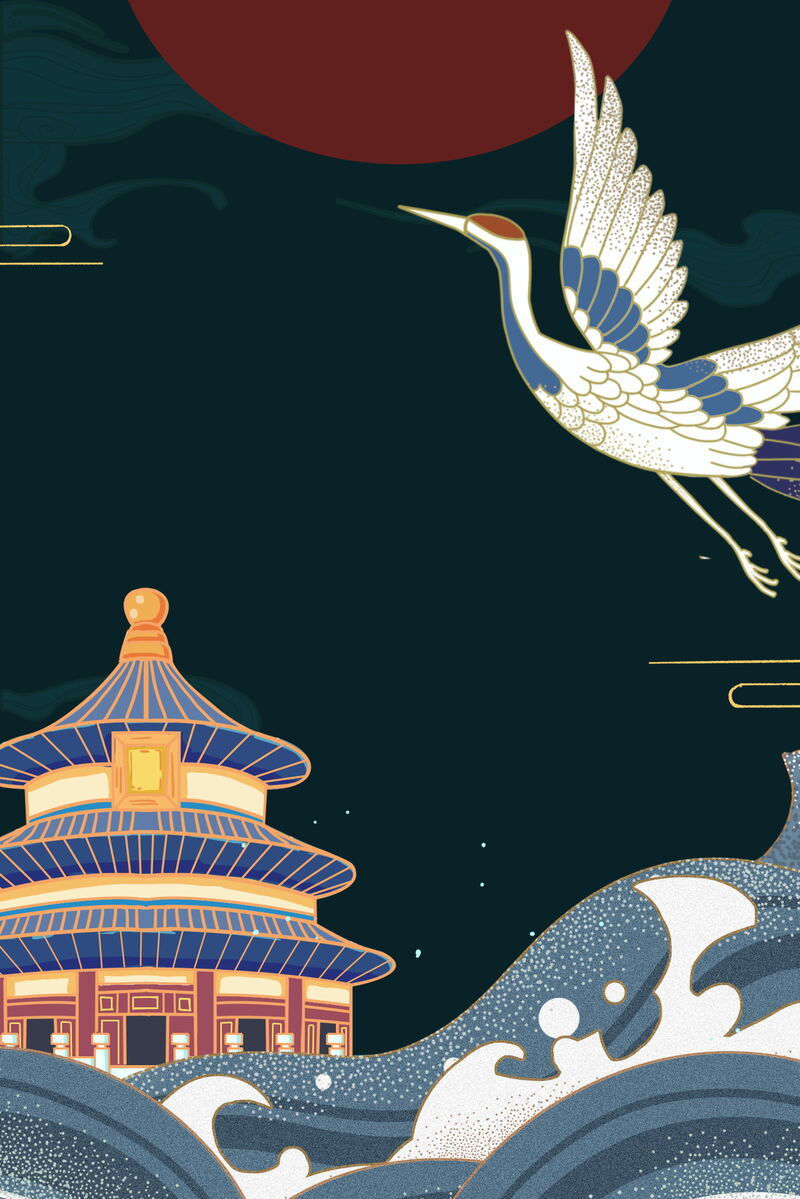 仙鹤古韵，亭台楼阁高清JPG与复古中国风PSD设计素材下载