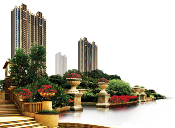 湖景豪宅别墅洋房PNG透明背景图片，高清摄影风景素材下载