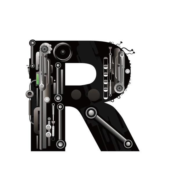 机械创意R字母PNG透明图，高清免扣元素，字体设计素材下载
