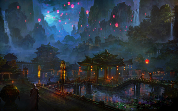 武侠花灯二次元夜景PNG透明图，抽象梦幻背景元素，高清设计素材下载