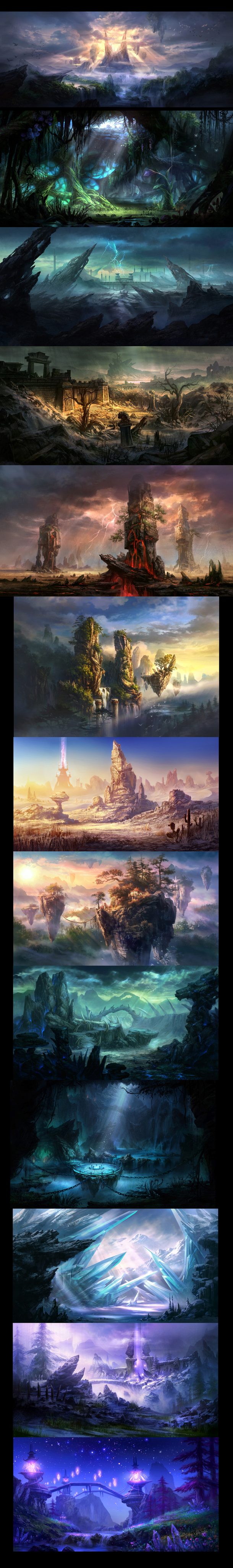 阳光森林神秘场景，卡通手绘PNG透明背景图片，高清下载