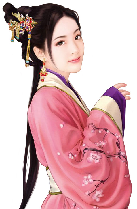 古风美女PNG透明手绘素材，高清卡通元素，免费下载