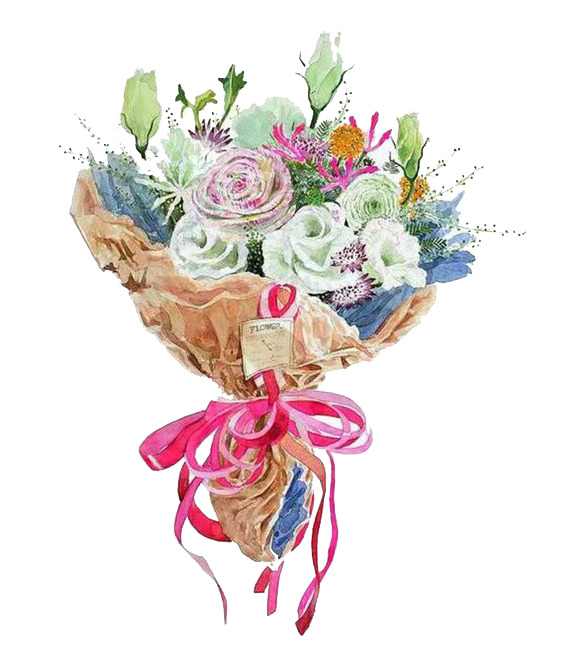 水彩花束PNG透明图，手绘卡通元素，高清设计素材下载