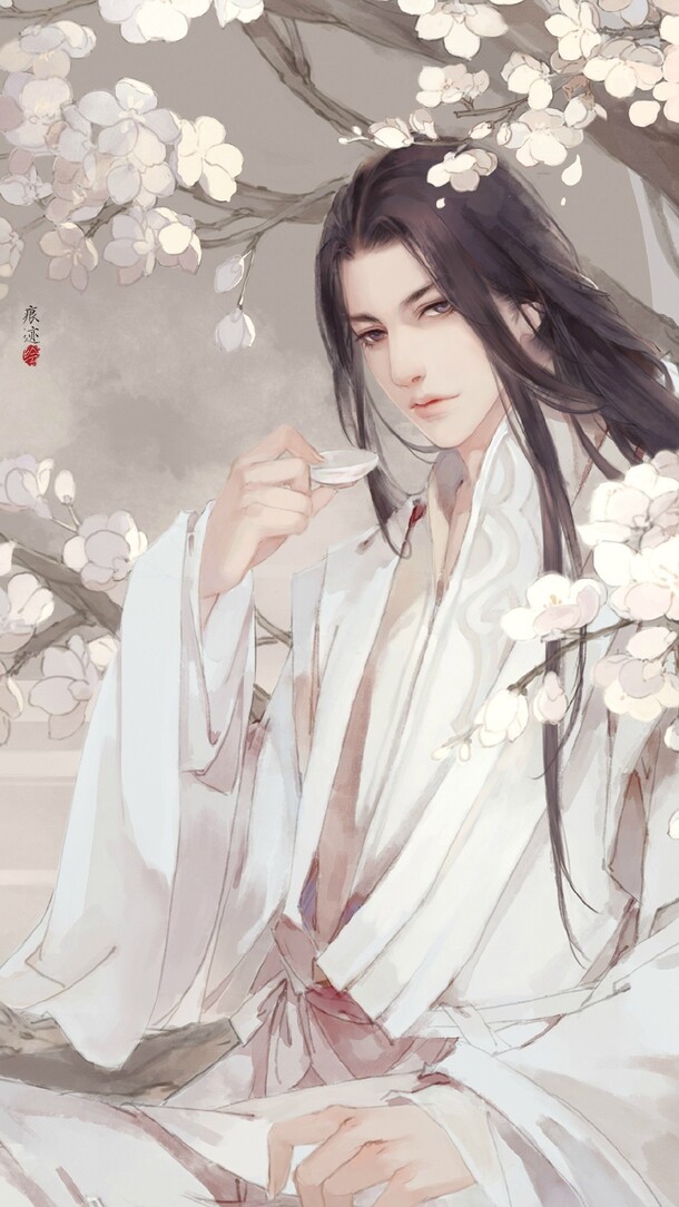 古风白花男子PNG透明背景，高清卡通手绘素材下载