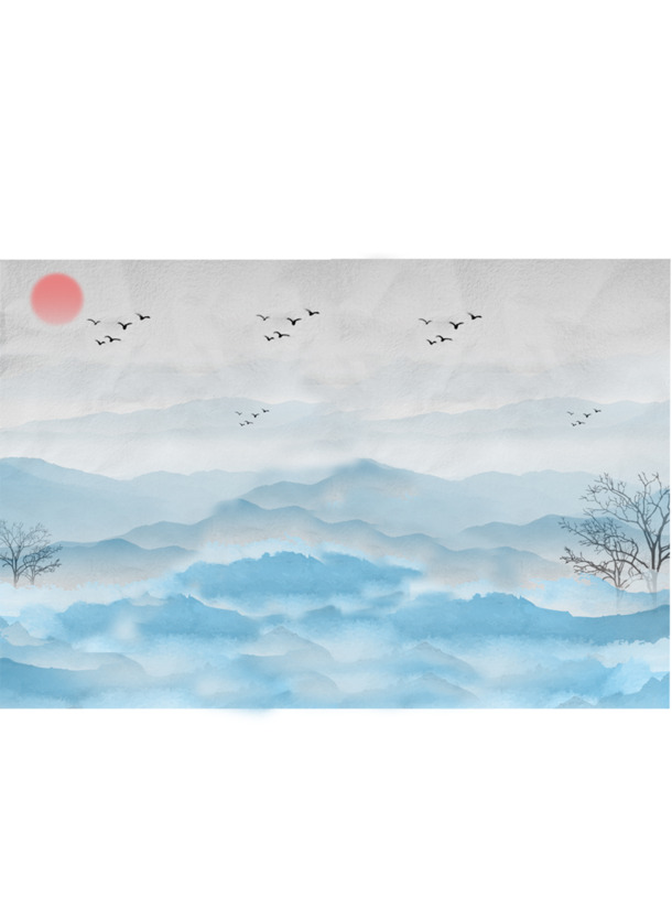古典山景PNG透明背景，高清几何/扁平/渐变设计素材下载