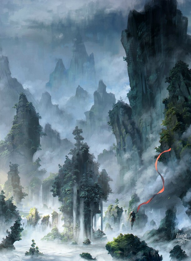 水墨山水画背景，高清PNG透明元素，抽象梦幻设计素材下载