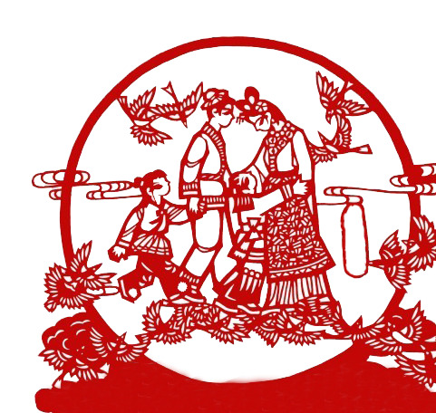 七夕牛郎织女剪纸PNG透明图，高清节日元素，情人节设计素材下载