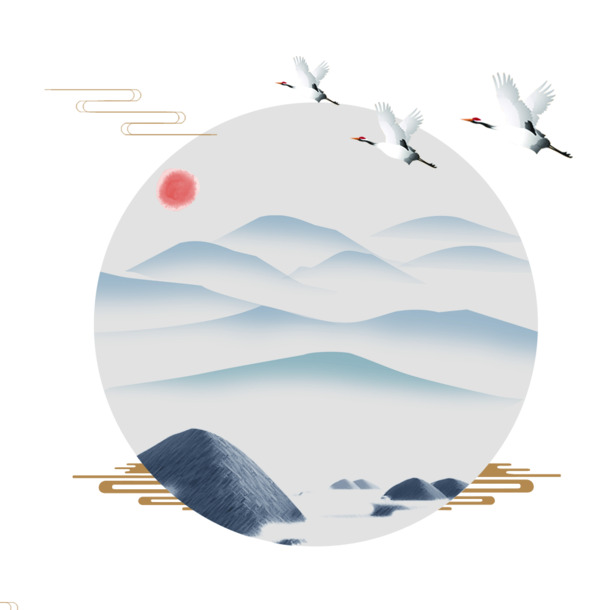 中国风仙鹤插画，手绘卡通元素，高清PNG透明图，设计素材下载