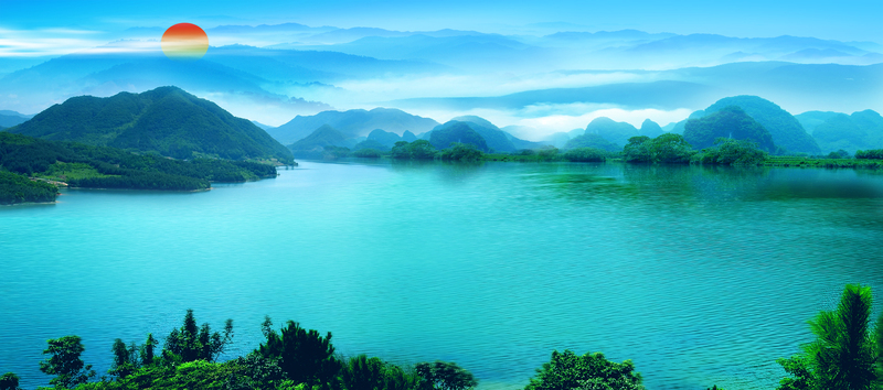 自然山水画卷，高清JPG海报背景，简约扁平PSD设计素材下载