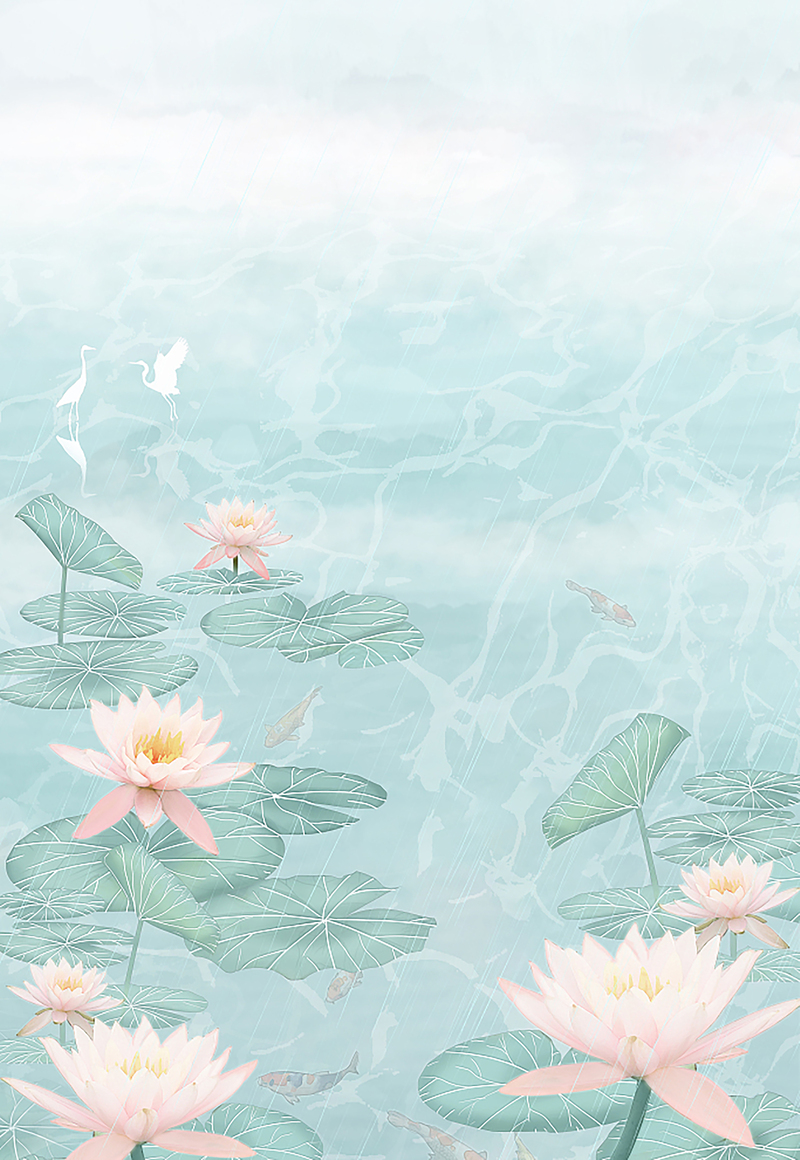 节气荷花背景高清图，扁平简约设计，JPG/PSD格式素材下载