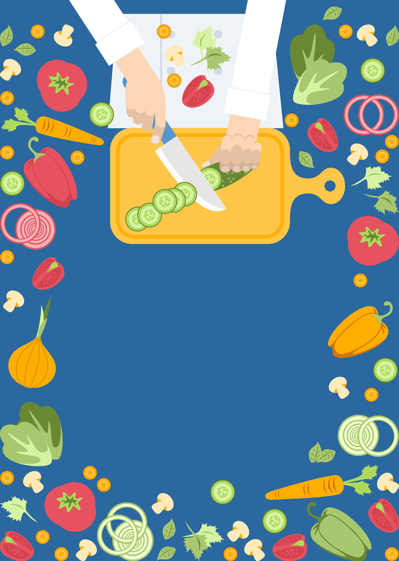 矢量扁平化厨房美食俯视背景图，高清JPG+简约AI设计素材下载