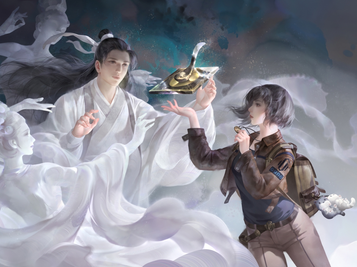 飞天仙女罗盘美女绘画，高清平板壁纸2732x2048，免费下载！