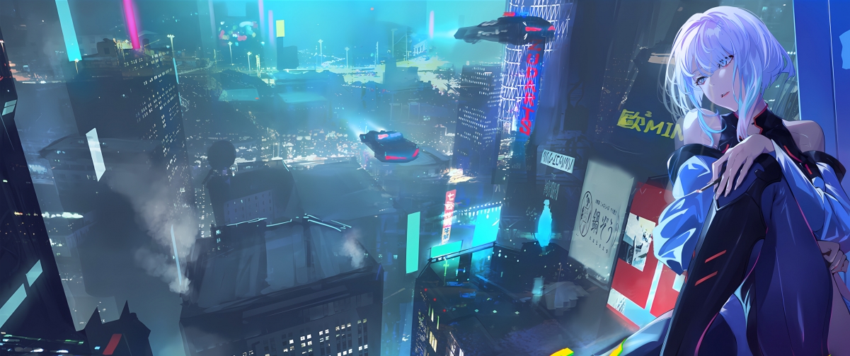 赛博朋克边缘行者，都市夜魅女孩4K超清壁纸，带鱼屏专属，3440x1440高清下载