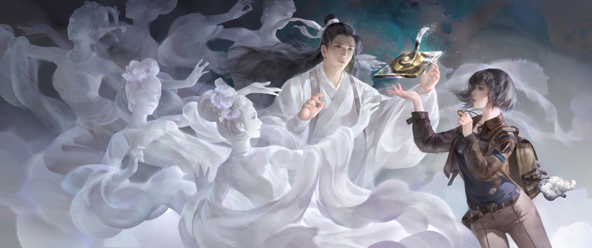 飞天仙女罗盘美女绘画，超清4K动漫壁纸，带鱼屏专属，3440x1440高清下载