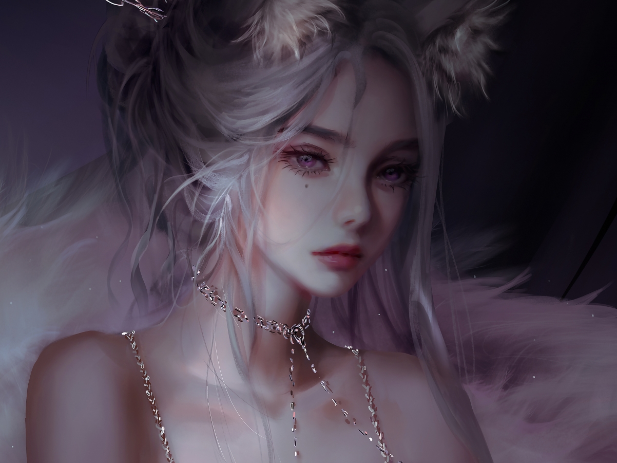 唯美厚涂女子项链毛，高清动漫平板电脑壁纸，2732x2048超清下载