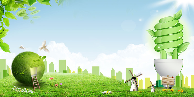 创意草地灯泡太阳能海报背景，环保节能高清JPG素材，另类图片设计资源下载