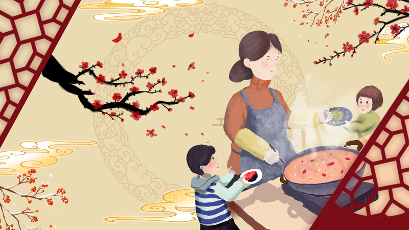 腊八节手绘梅花腊八粥复古背景图，高清JPG/PSD设计素材下载