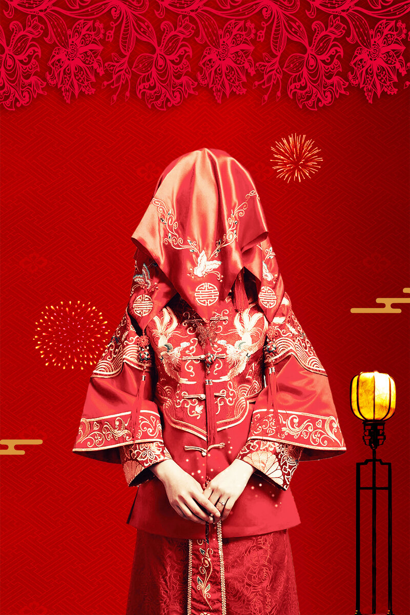 结婚季必备，复古中国风新娘礼服定制，喜庆海报JPG/PSD素材下载