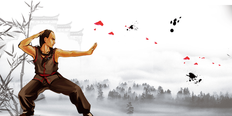 中国风手绘少林武僧海报背景，复古高清JPG/PSD设计素材下载