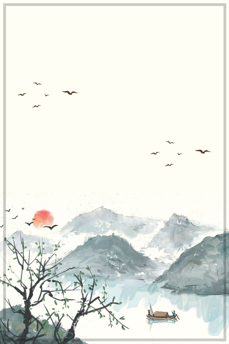 清明节复古水墨画海报，高清JPG/PSD设计素材下载