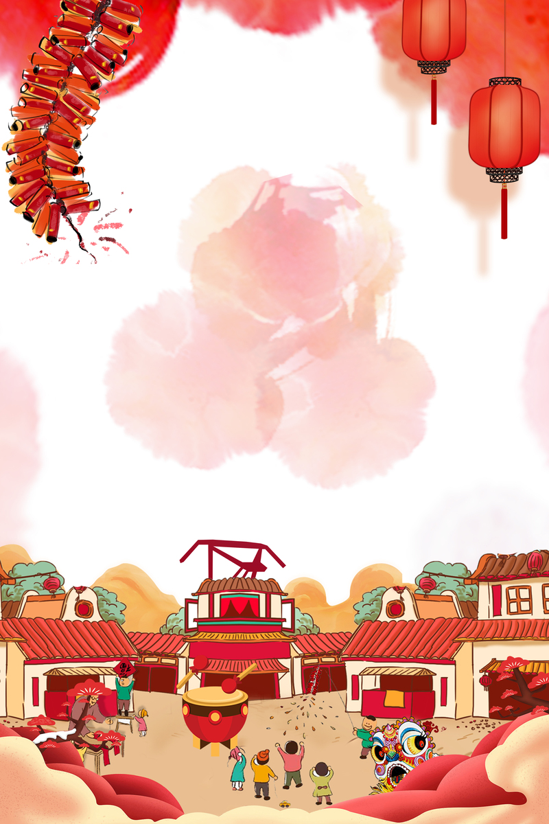2018春节中国风红色水墨海报，复古JPG/PSD素材下载