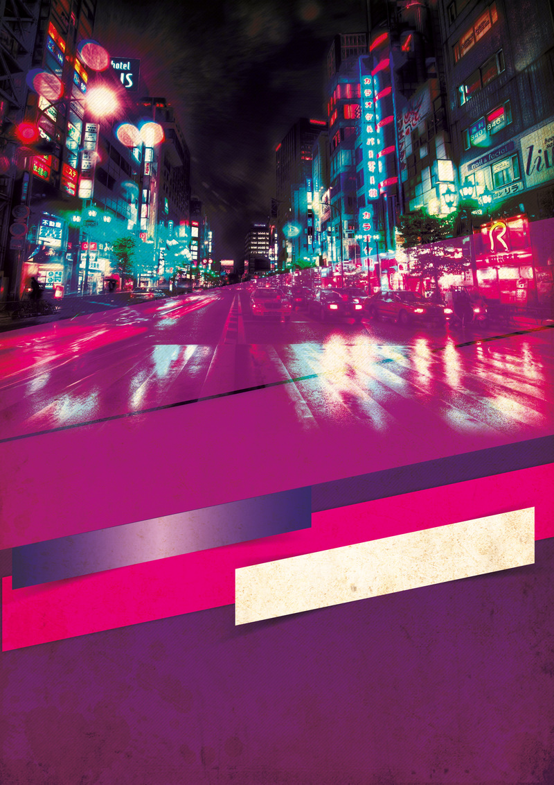 紫色幻夜都市，迷幻街道广告背景，高清JPG/PSD电商设计素材下载