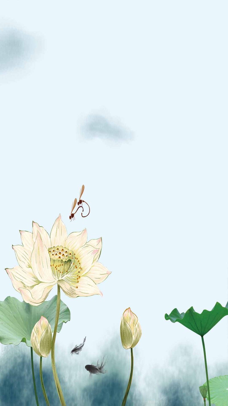 中国风荷花高山H5背景素材，复古JPG/PSD高清设计资源下载