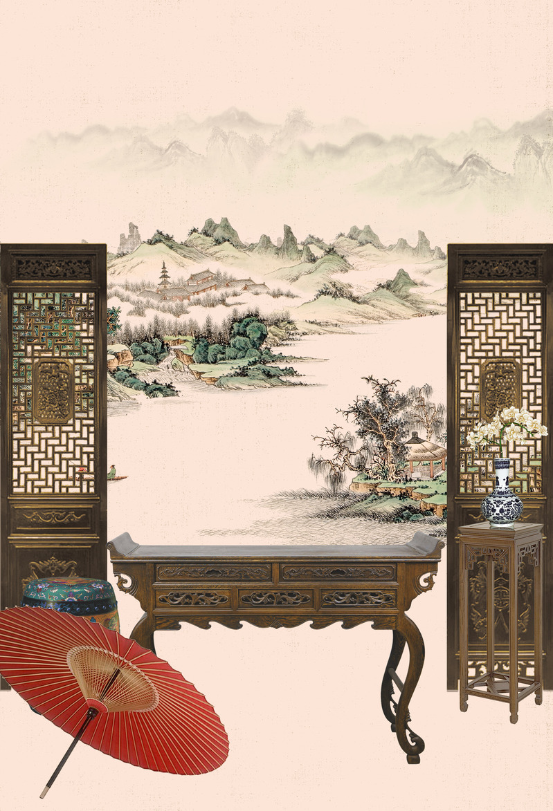 复古中国风木桌海报背景，高清JPG/PSD设计素材下载