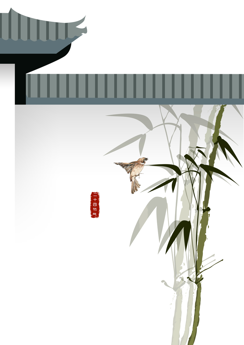 中式灰色简约围墙竹子惊蛰节气背景，复古中国风设计素材下载（JPG/PSD）