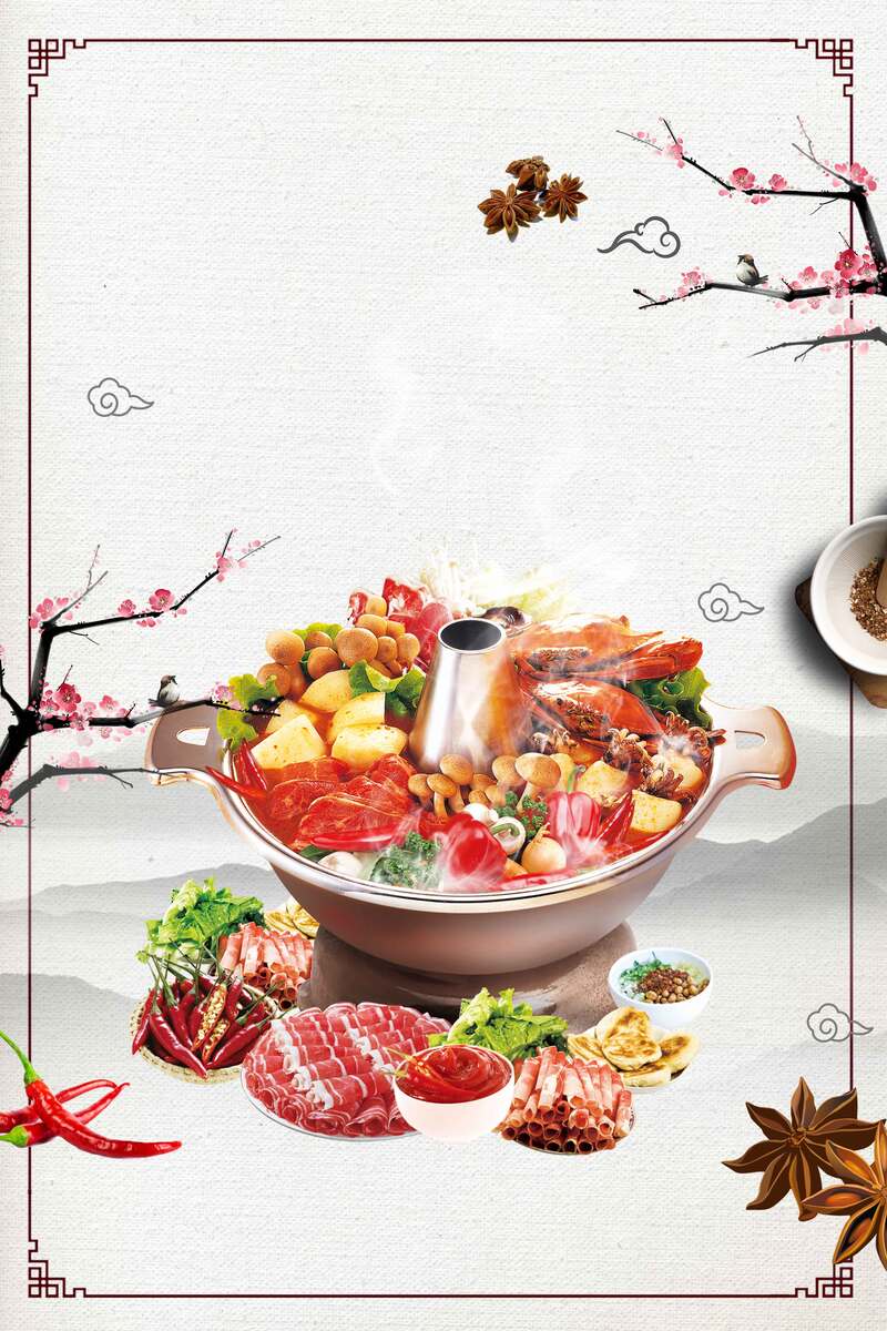 中国风火锅美食宣传图，复古JPG/PSD设计素材下载