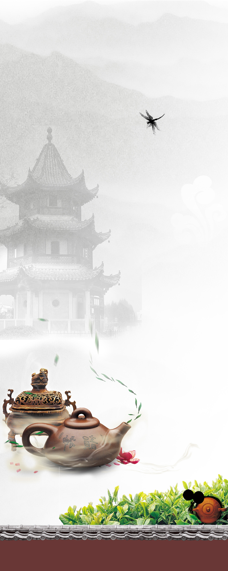 中国风茶文化展架背景，复古高清JPG与PSD设计素材下载