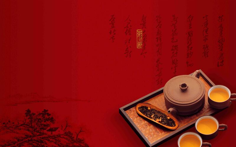 红色古朴茶文化，高清JPG与狂欢PSD设计素材，一键下载