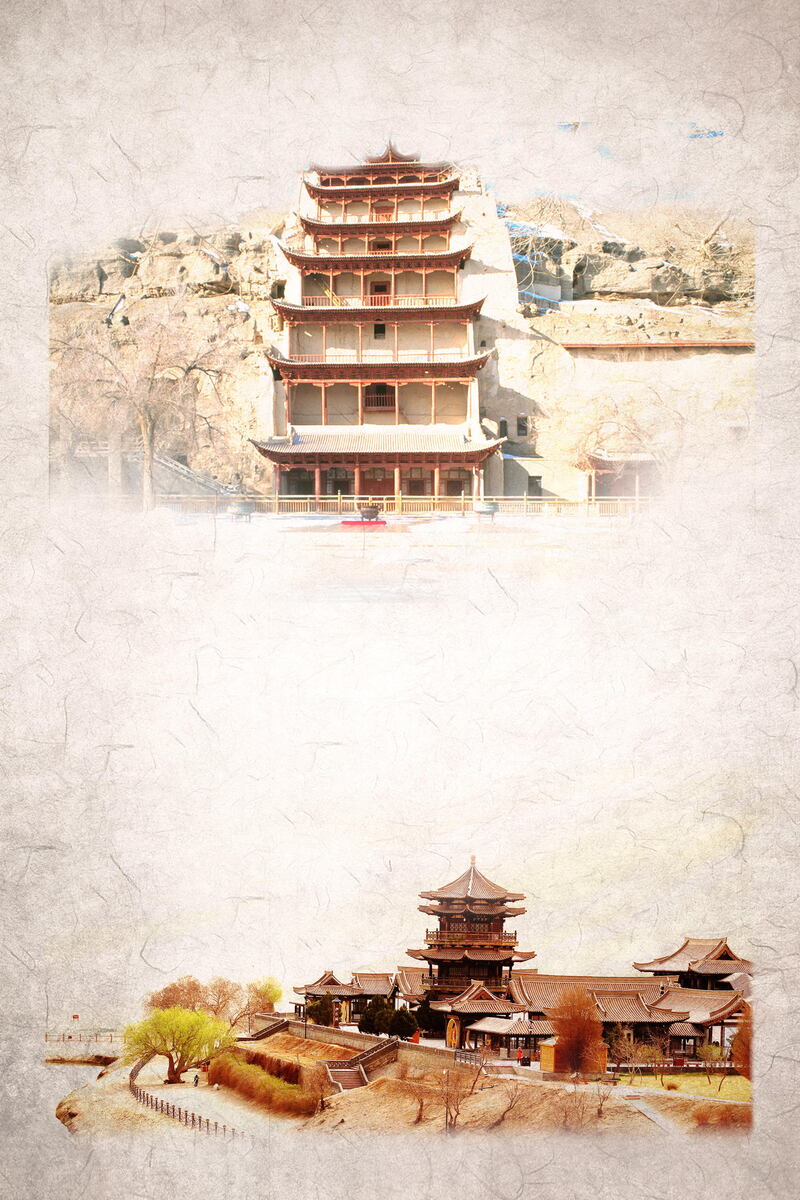 莫高窟印象，敦煌旅游背景高清JPG素材，独特图片设计资源下载