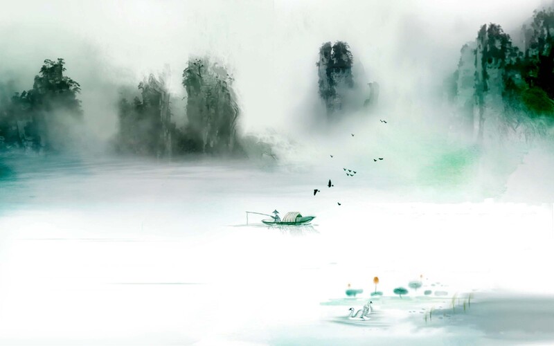 清明节古风山水海报素材，高清JPG背景，商务/科技PSD设计下载
