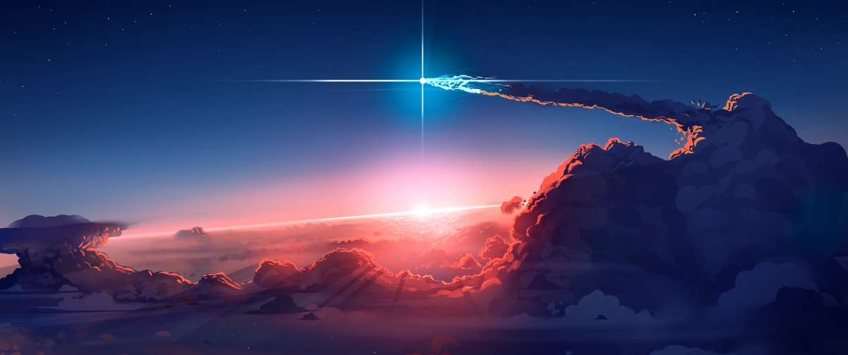 绝美星空动漫壁纸，云卷云舒，星光璀璨，带鱼屏高清4K，畅享3440x1440视觉盛宴！