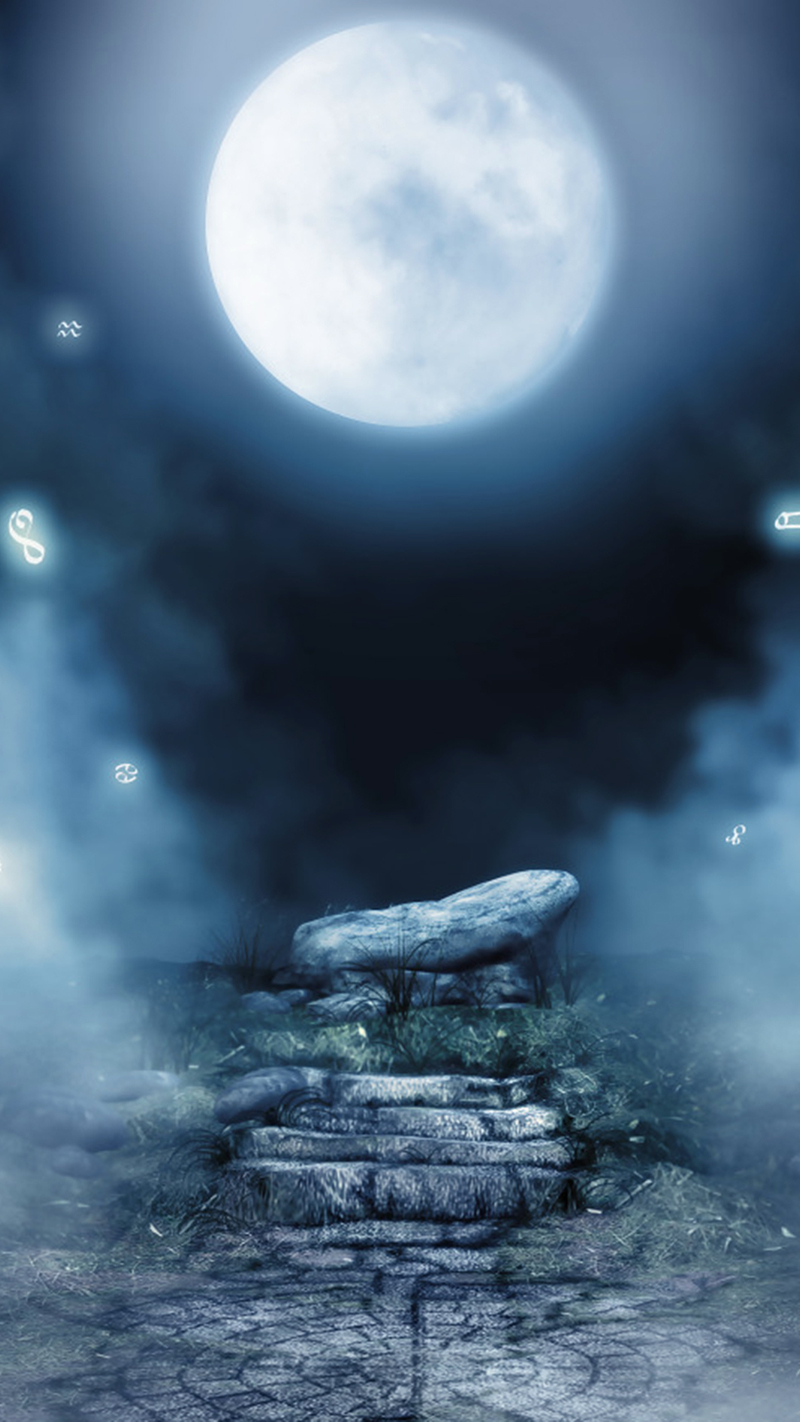 梦幻月夜H5复古中国风背景素材，高清JPG图片下载