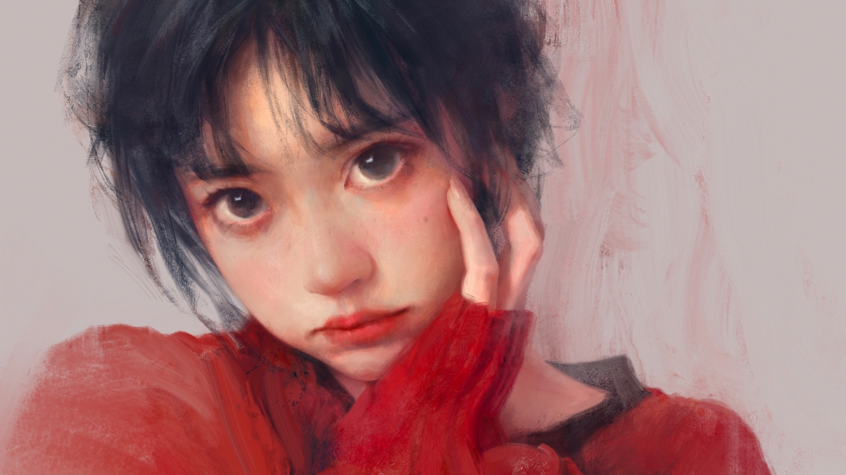 红衣大眼女子厚涂动漫，4K超高清壁纸3840x2160，免费下载欣赏