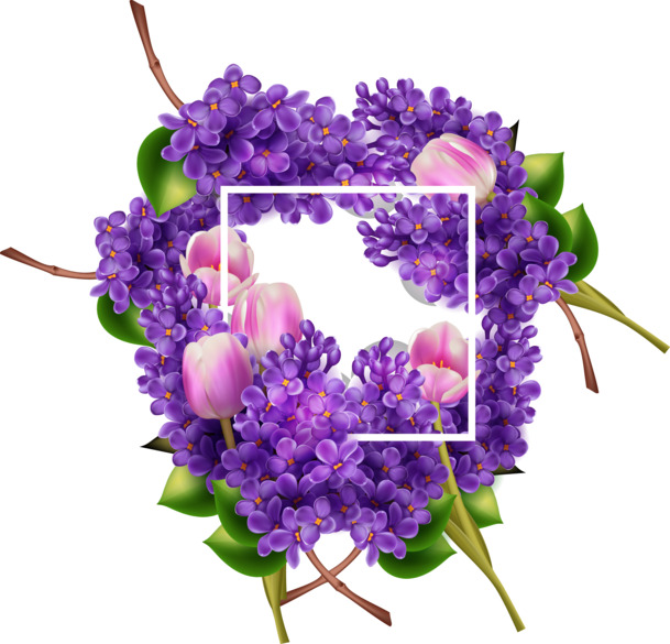紫色花卉边框矢量图，高清PNG透明素材，花瓣漂浮元素设计下载